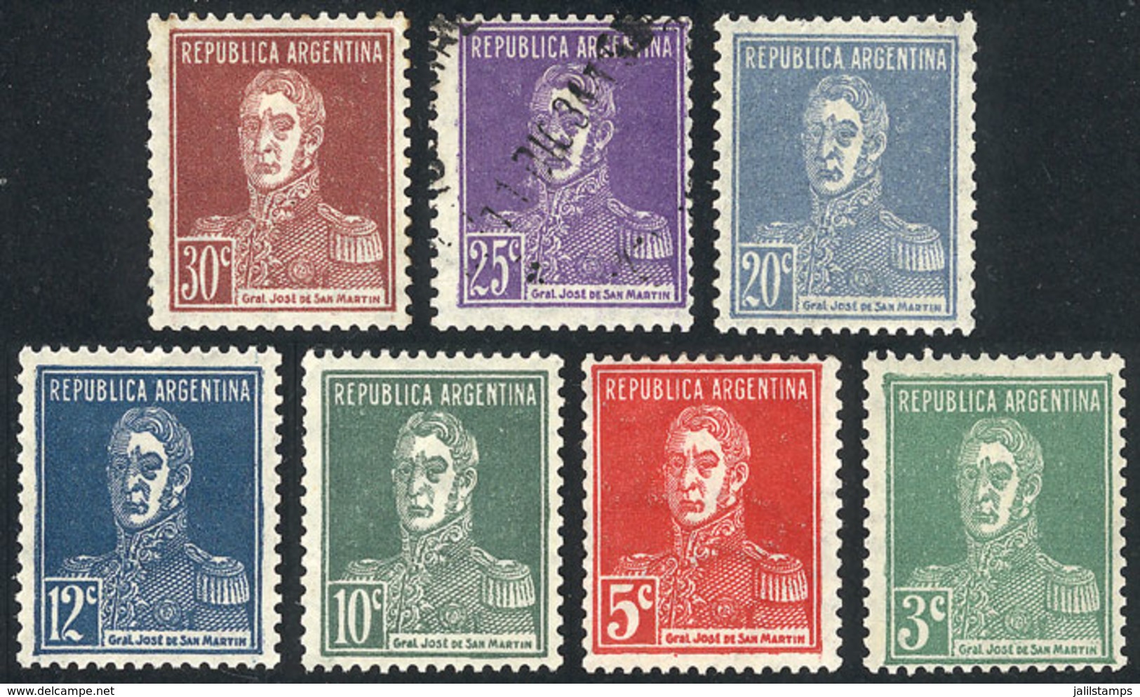 ARGENTINA: GJ.708/14, San Martín, Typographed, Cmpl. Set Of 7 Values, All The Stamps Mint With Gum Except For 25c. Value - Otros & Sin Clasificación