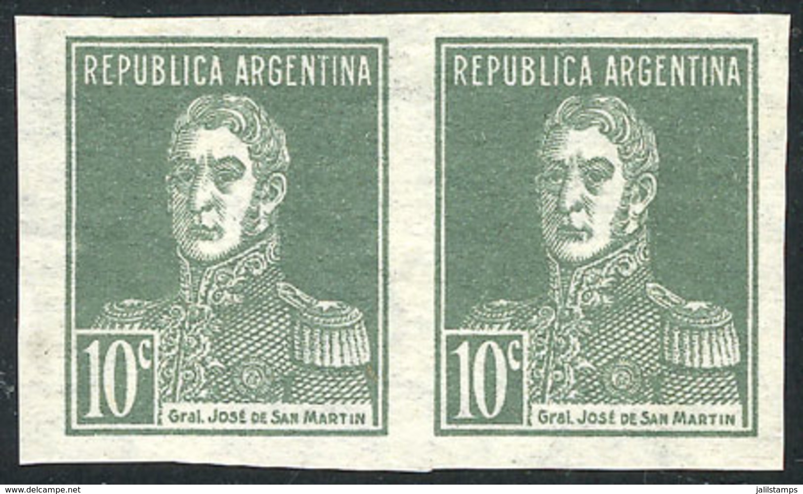 ARGENTINA: GJ.735, 10c. San Martín, From Souvenir Sheet GJ.HB 1, Unused Pair, Without Gum, VF Quality - Otros & Sin Clasificación