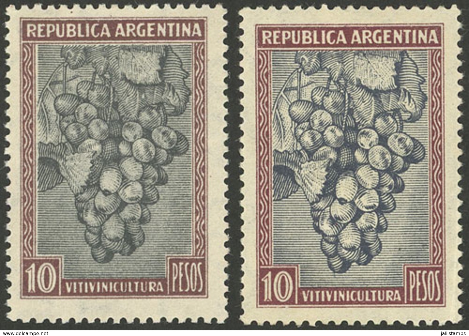 ARGENTINA: GJ.764 + 764A, 10P. Grapes, In Carmine-chestnut / Black And Rose-chestnut / Black, VF - Otros & Sin Clasificación