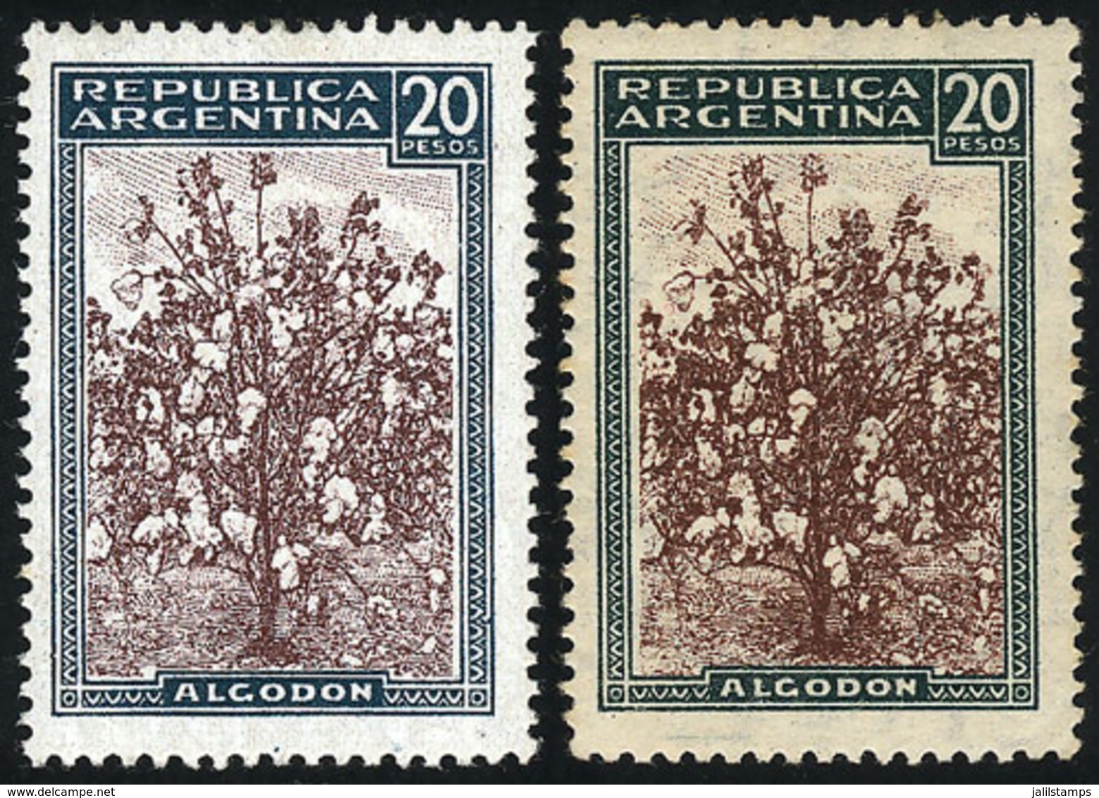 ARGENTINA: GJ.765A + 772, Cotton 20P., On Imported Unsurfaced Paper (MNH) And CHALKY PAPER (lightly Hinged) - Otros & Sin Clasificación