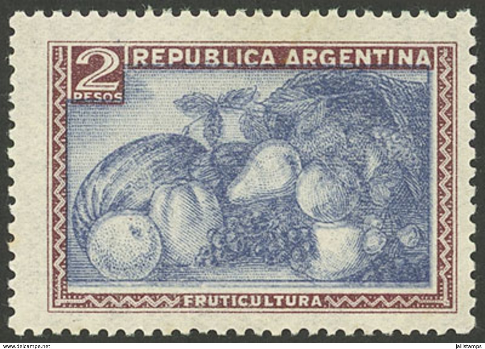 ARGENTINA: GJ.779d, 2P. Fruit, National Unsurfaced Paper, With Variety: Double Impression Of The Center, VF Quality - Autres & Non Classés