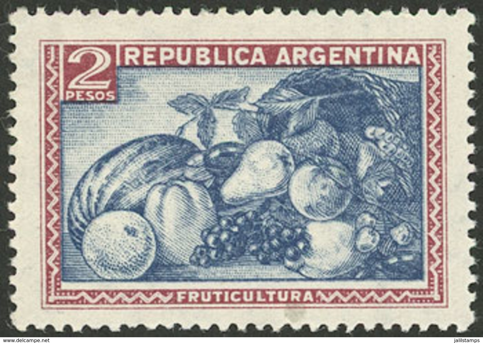 ARGENTINA: GJ.779d, 2P. Fruit, National Unsurfaced Paper, With Double Impression Of The Center Var., VF Quality - Autres & Non Classés