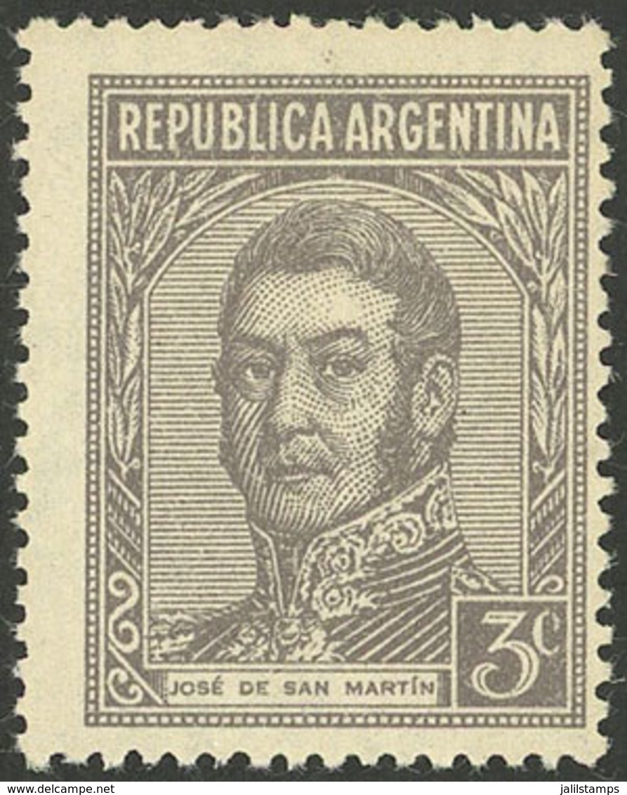 ARGENTINA: GJ.783, 3c. San Martín, Straight Rays Wmk, MNH - Autres & Non Classés