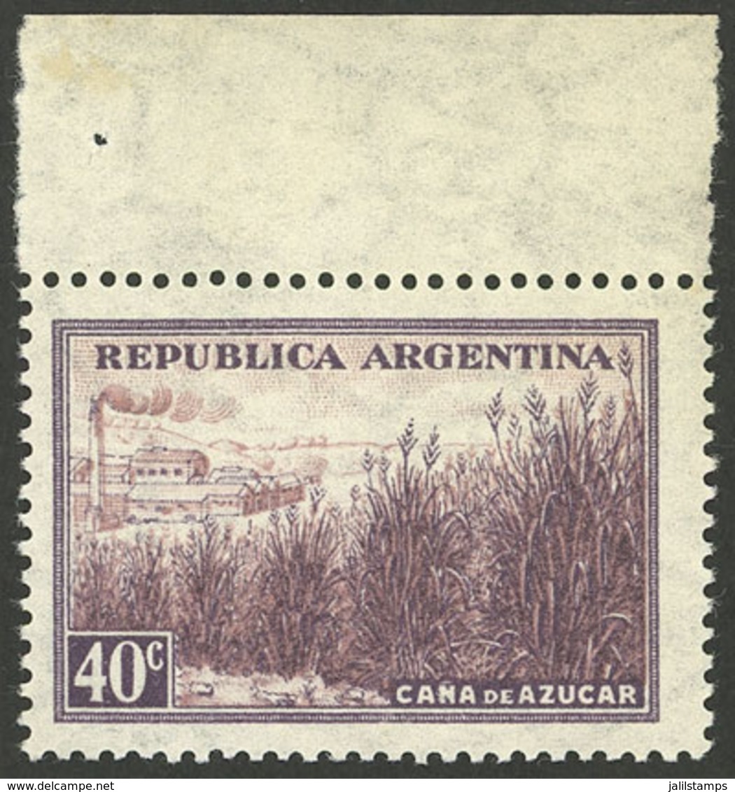 ARGENTINA: GJ.789, 40c. Sugar Cane, Straight Rays Wmk, With Sheet Margin, VF - Autres & Non Classés