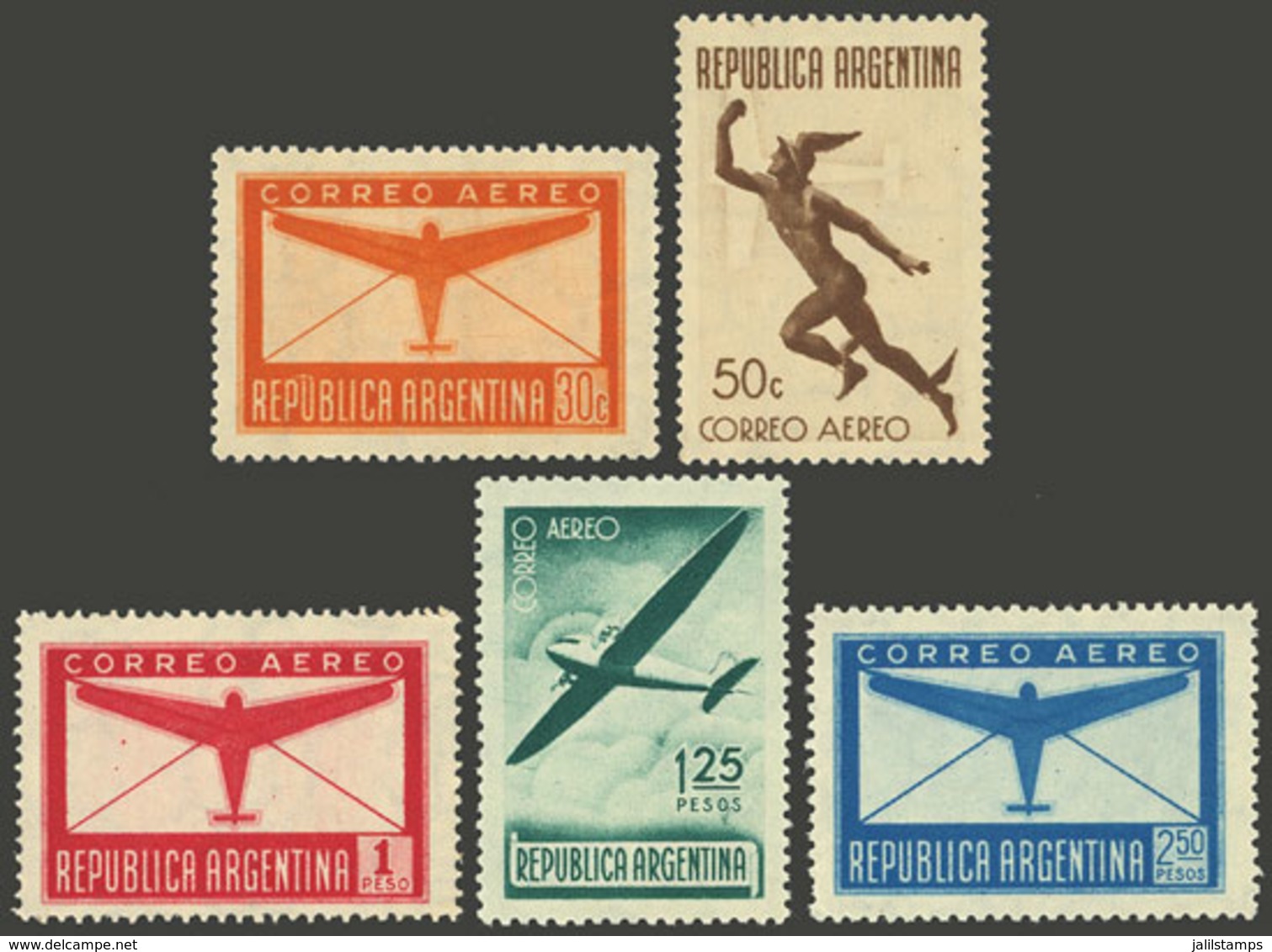 ARGENTINA: GJ.845/9, Airmail, Photogravure, Cmpl. Basic Set Of 5 Values, VF Quality - Otros & Sin Clasificación