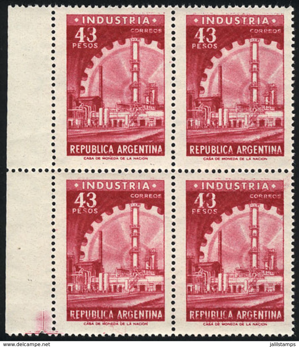 ARGENTINA: GJ.1314, Industry 43P., Unsurfaced Paper, Block Of 4 With DIRTY PLATE Variety (dull Impression), VF Quality - Other & Unclassified