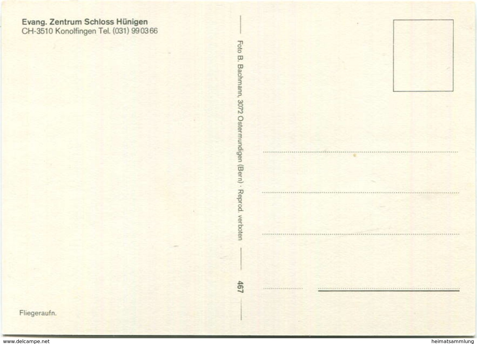 Konolfingen - Evangelisches Zentrum Hünigen - Flugaufnahme - AK Grossformat - Verlag B. Bachmann Ostermundigen - Konolfingen