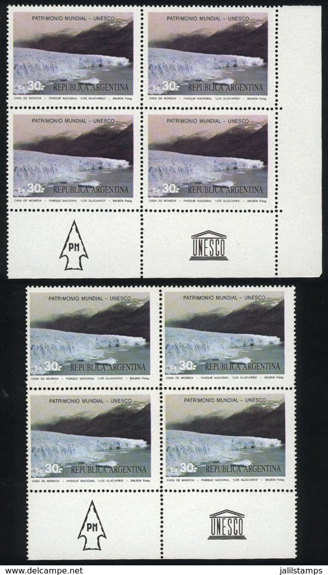 ARGENTINA: GJ.2182, Los Glaciares National Park $a30, Block Of 4 Printed In A Very Different Color From The Issued Color - Otros & Sin Clasificación