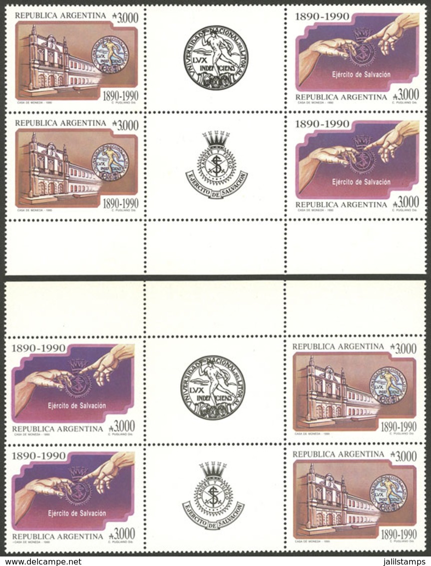 ARGENTINA: GJ.2519/20EN, Salvation Army 100 Years And University Of Santa Fe, 4 Sets With 4 Gutters, VF Quality - Other & Unclassified