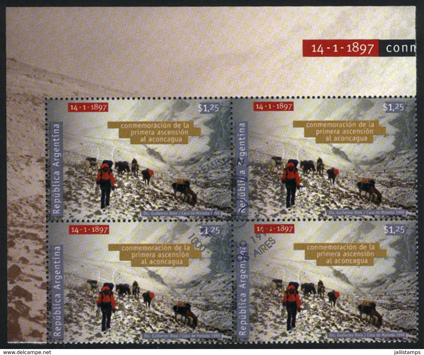 ARGENTINA: GJ.2866, Aconcagua Climbing, Block Of 4 With First Day Postmark, VF Quality - Andere & Zonder Classificatie