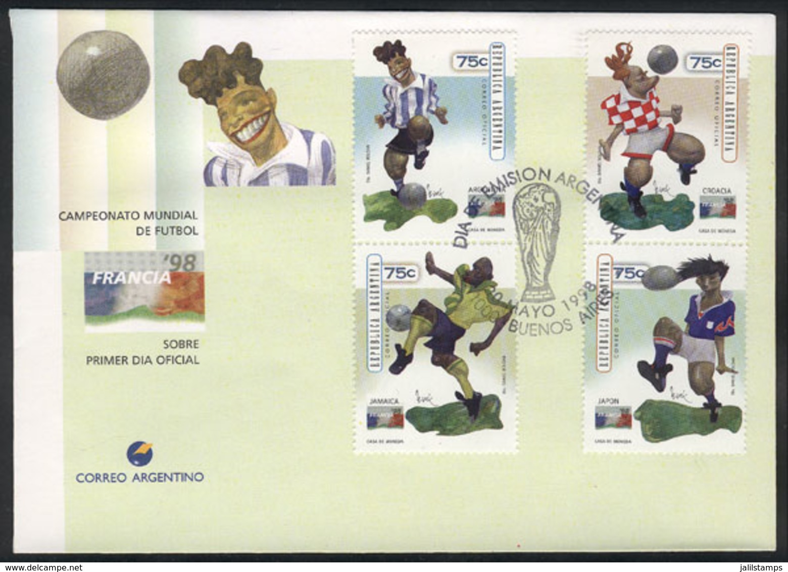 ARGENTINA: GJ.2883/6, France 98 Football World Cup, Set Of 4 Values On FDC Cover, VF Quality - Other & Unclassified