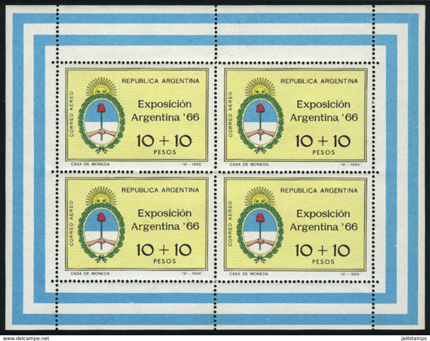 ARGENTINA: GJ.HB 21, Argentina '66 Expo, VF Quality - Hojas Bloque