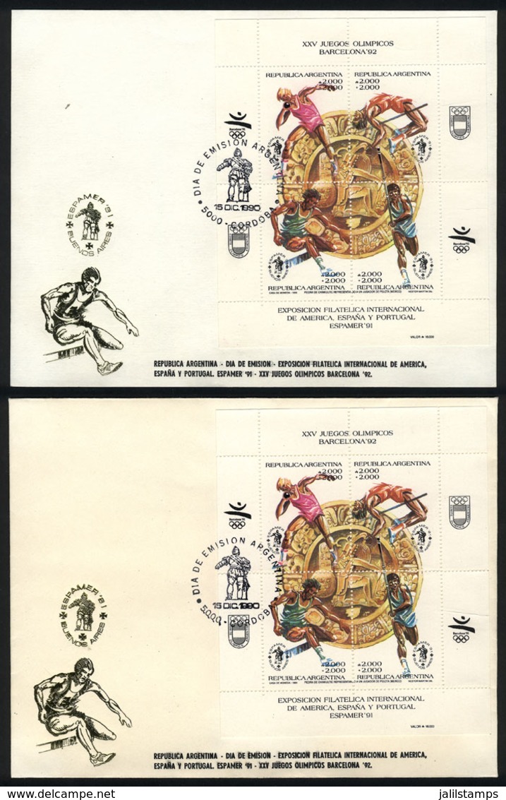 ARGENTINA: GJ.HB 96, Barcelona '92 Olympic Games, Souvenir Sheet Used On First Day Cover And Card, VF Quality - Hojas Bloque