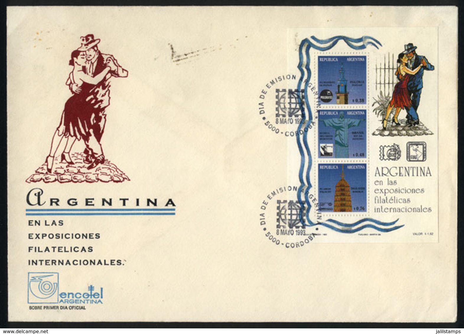 ARGENTINA: GJ.HB 104, Argentina In Intl. Philatelic Expos, Souvenir Sheet Used On A FDC Cover, With Some Spots - Blocs-feuillets