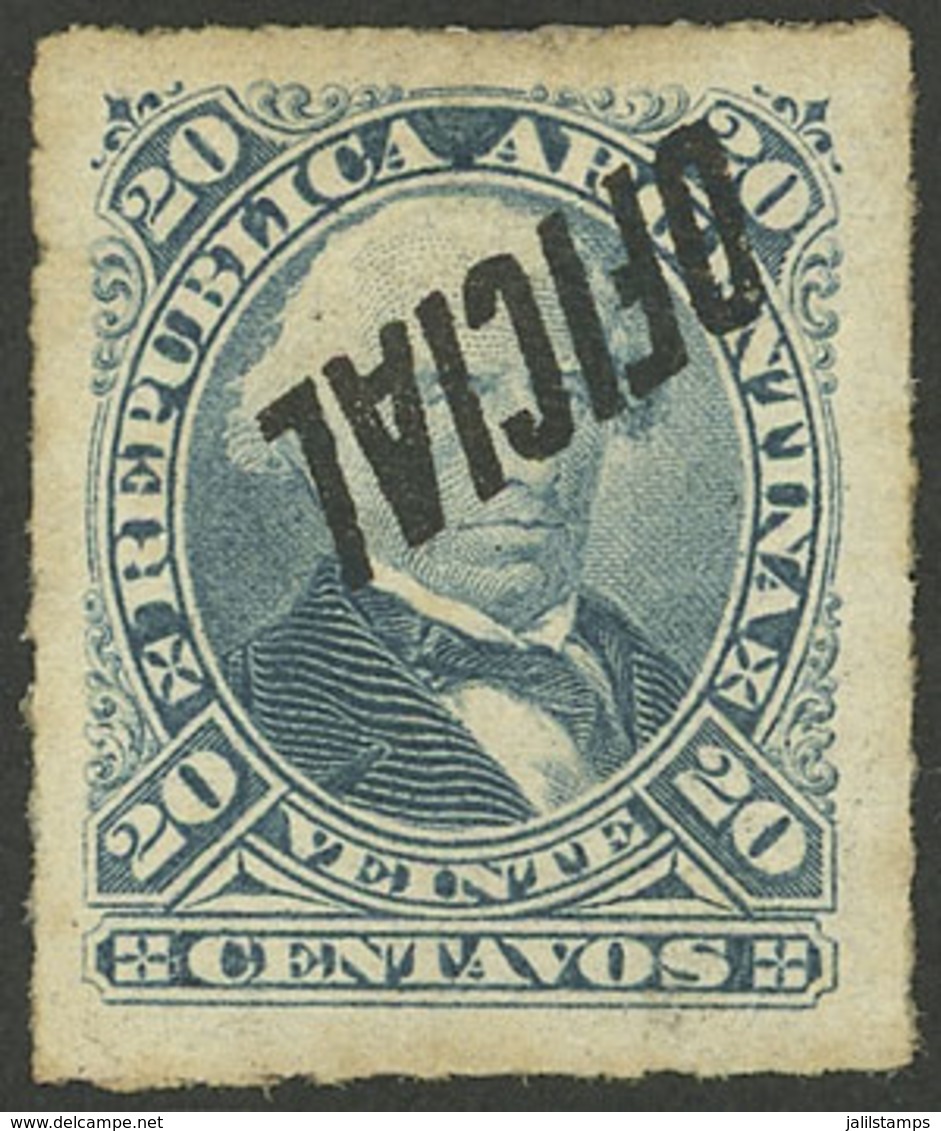 ARGENTINA: GJ.23a, 20c. Vélez Sarsfield, With Inverted Overprint Var., VF - Oficiales