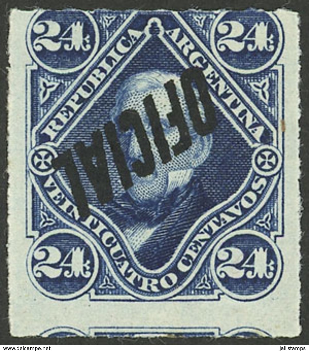 ARGENTINA: GJ.24c, 24c. San Martín, Rouletted, With Inverted Overprint Var., VF - Service