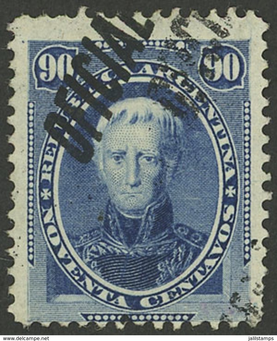 ARGENTINA: GJ.29b, 90c. Saavedra, With Double And Shifted Overprint Var., VF - Service