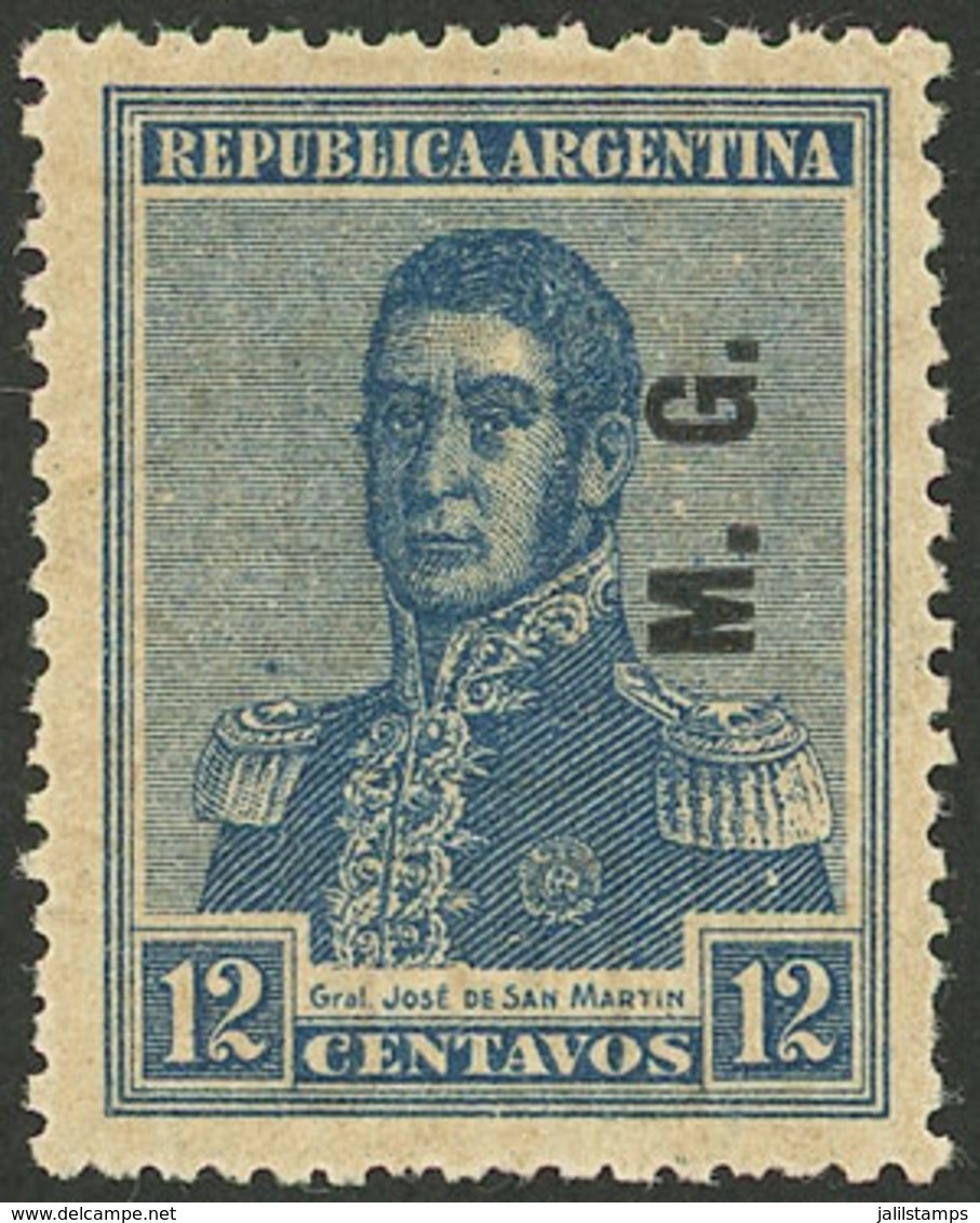 ARGENTINA: GJ.161, 12c. San Martín, "M.G." Ovpt., With Wheatley Bond Wmk, VF Quality" - Officials