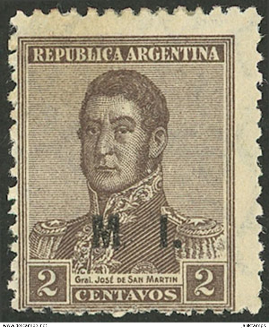 ARGENTINA: GJ.304, 2c. San Martín, "M.I." Ovpt., Round Sun Wmk, With Variety: No Period After The "M", VF Quality, Very  - Officials