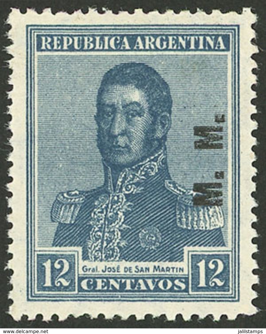 ARGENTINA: GJ.479, 12c. San Martín, "M.M." Ovpt., Round Sun Wmk, VF Quality" - Officials