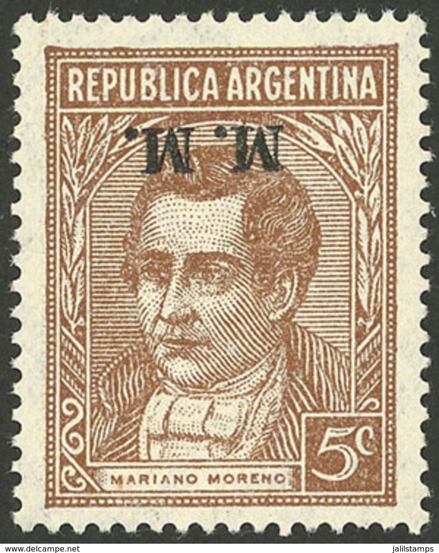 ARGENTINA: GJ.515a, 5c. Moreno, Typographed, "M.M." Overprint, With Inverted Ovpt. Variety, VF" - Oficiales