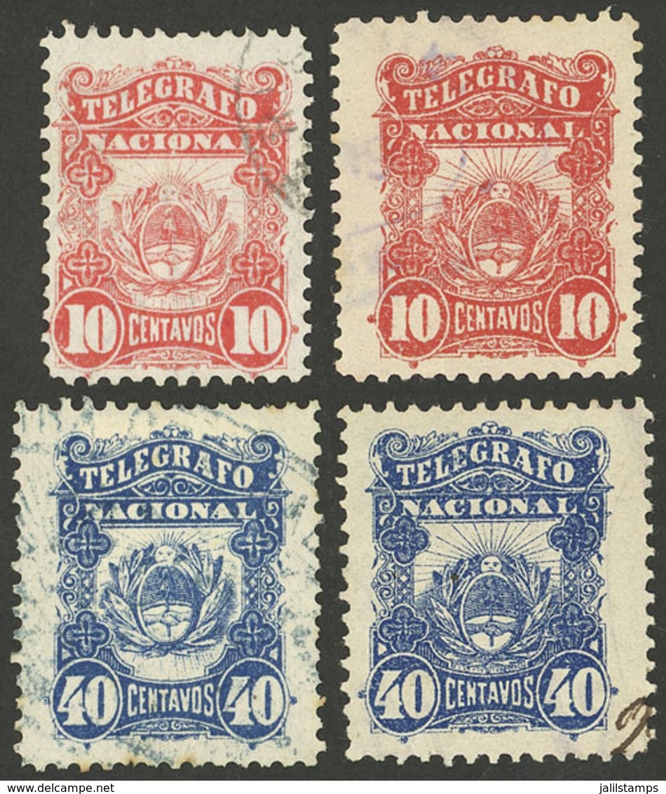 ARGENTINA: GJ.1/4, 10 And 40c. Telégrafo Nacional, Type A And B, Used, VF - Télégraphes