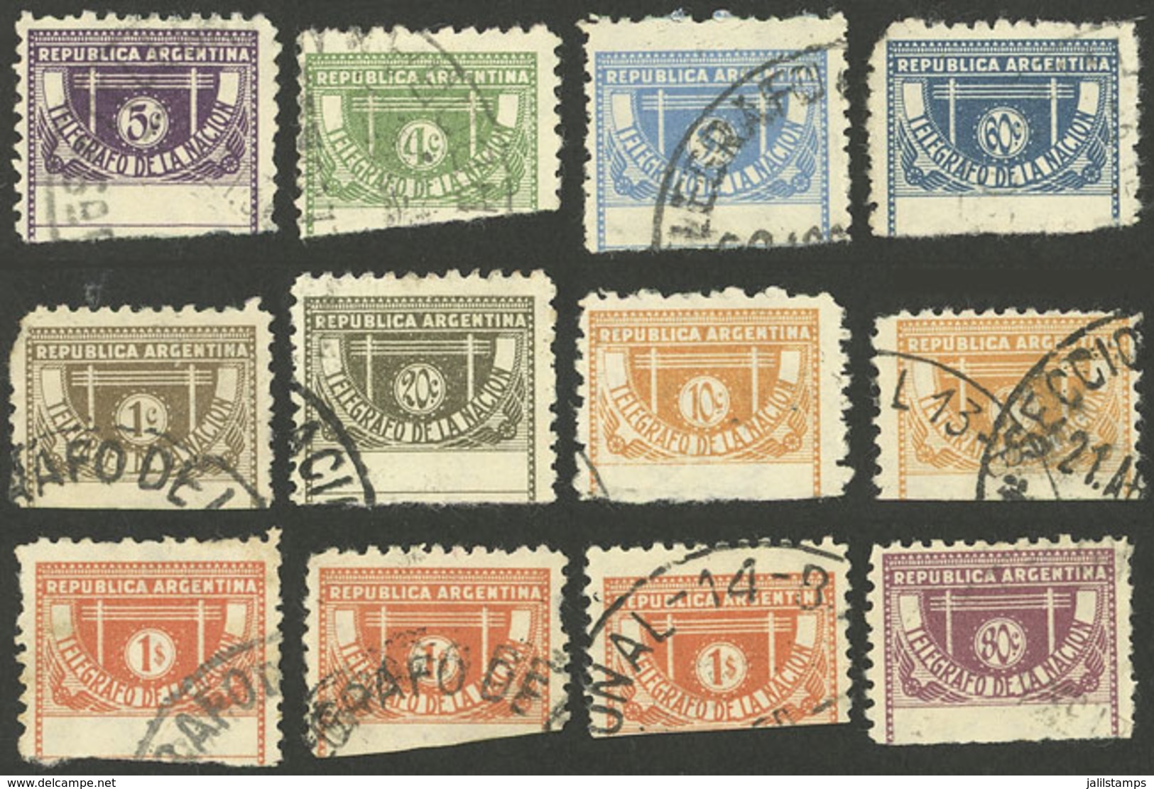 ARGENTINA: 10 Used Stamps Of Telégrafo De La Nación, Different Values, VF Quality - Télégraphes