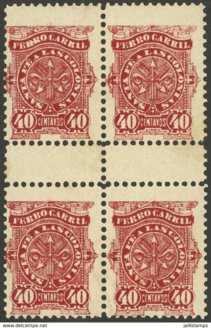 ARGENTINA: GJ.66, 40c. Ferrocarril Santa Fe A Las Colonias, Block Of 4, VF - Télégraphes