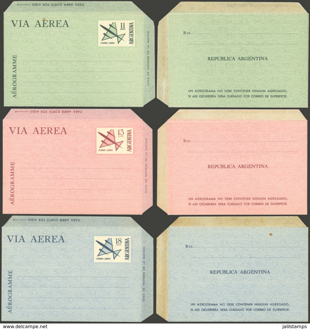 ARGENTINA: GJ.AER- 1/3, Cmpl. Set Of 3 Aerograms, Unused, VF Quality - Postal Stationery