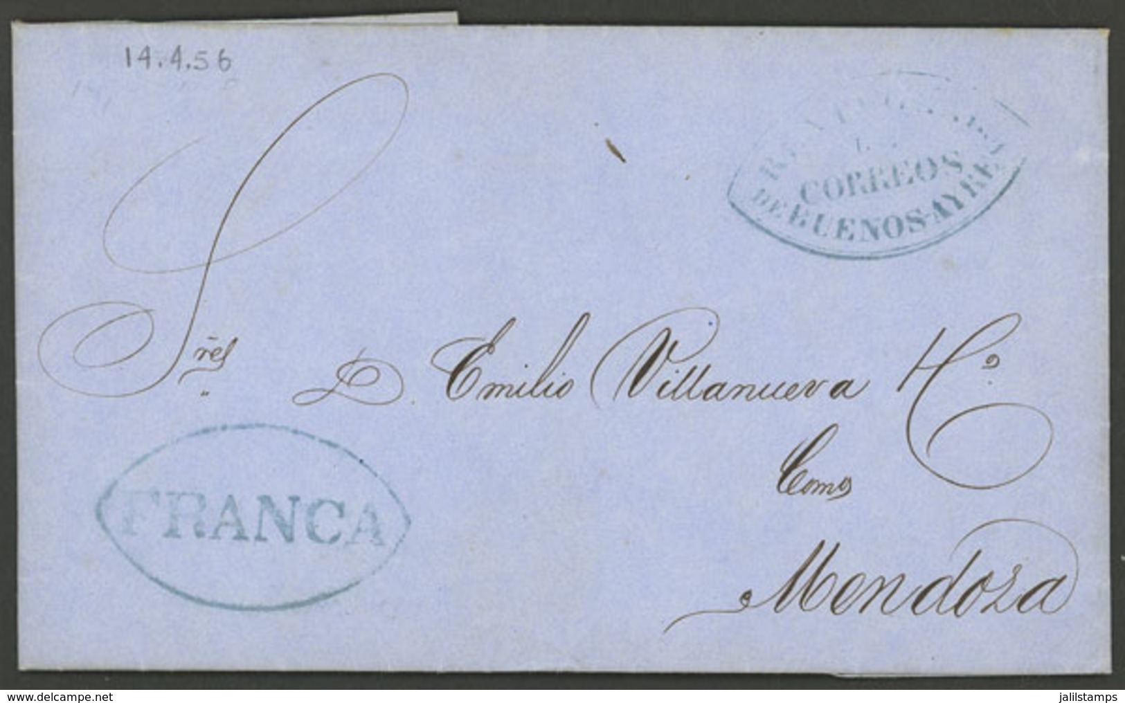 ARGENTINA: BUE15B + BUE16, Entire Letter Sent To Mendoza On 14/AP/1856, With Comments About The Conflicts With Indigenou - Préphilatélie