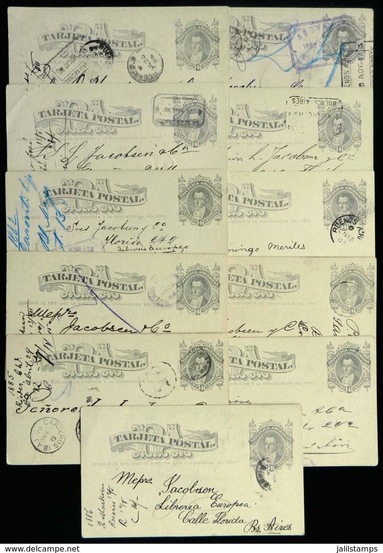 ARGENTINA: 11 Postal Cards Of 4c. Posted Between Circa 1882 And 1886 To Buenos Aires From Different Cities, With Varied  - Storia Postale