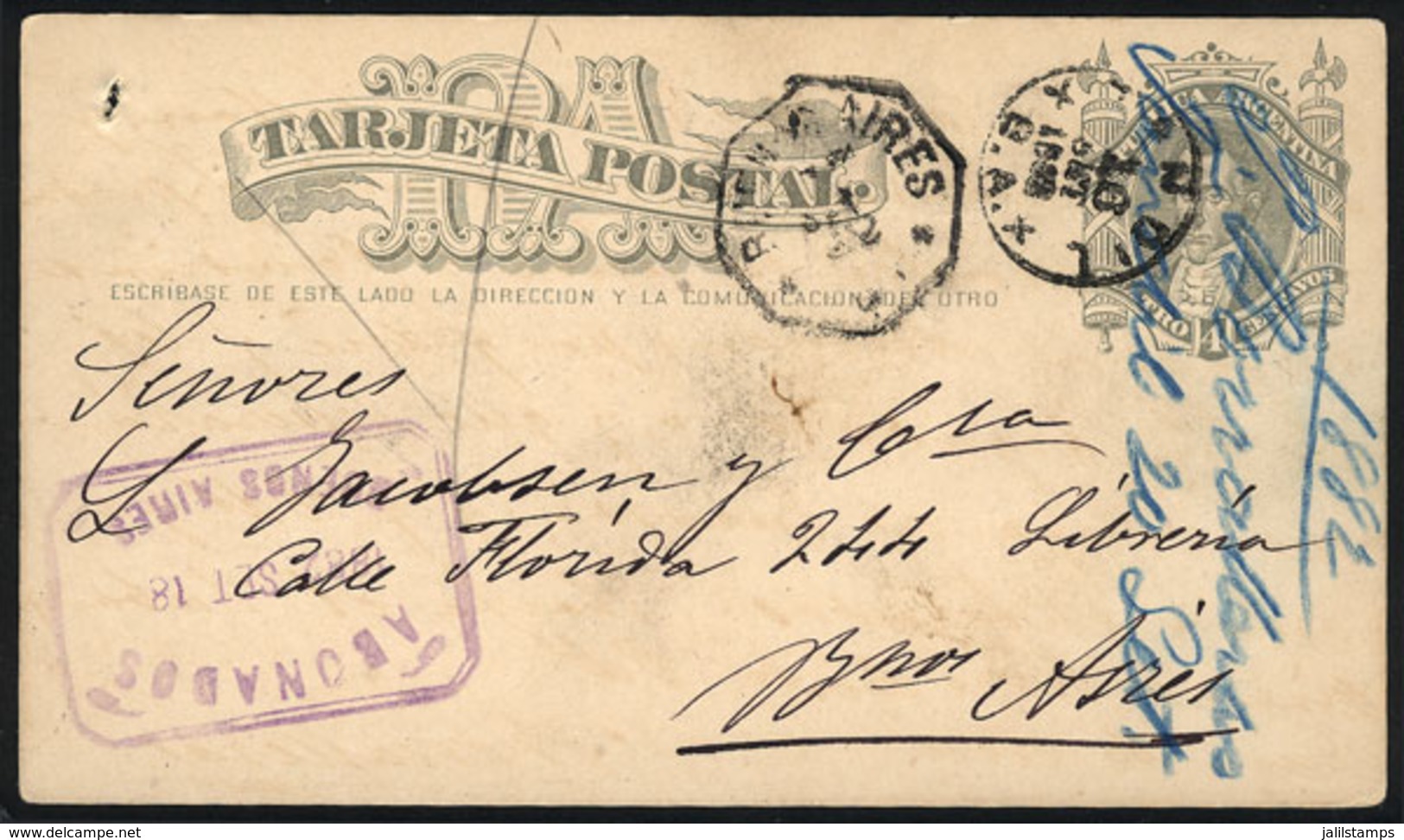 ARGENTINA: 4c. Postal Card Sent To Buenos Aires On 16/AP/1882, With Datestamp Of TANDIL (Buenos Aires) And Arrival Marks - Cartas & Documentos