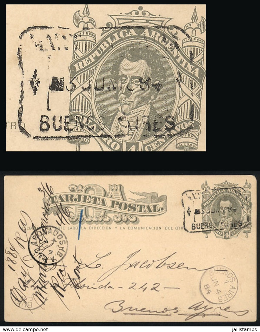 ARGENTINA: 4c. Postal Card Sent To Buenos Aires On 3/JUN/1884, With Rectangular Datestamp Of MARTÍN GARCÍA (Buenos Aires - Storia Postale