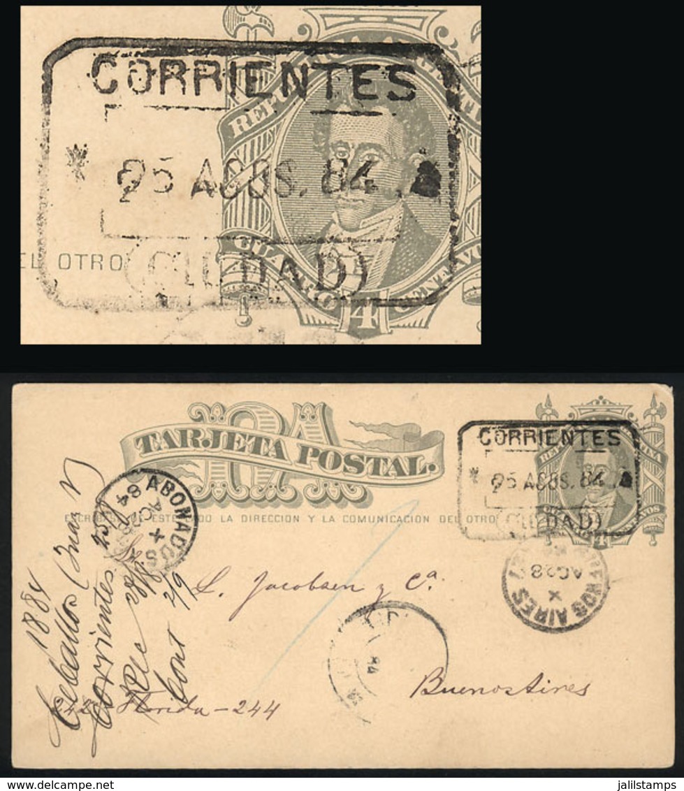 ARGENTINA: 4c. Postal Card Sent From Corrientes To Buenos Aires On 25/AU/1884, With Rectangular Cancel And Arrival Marks - Lettres & Documents