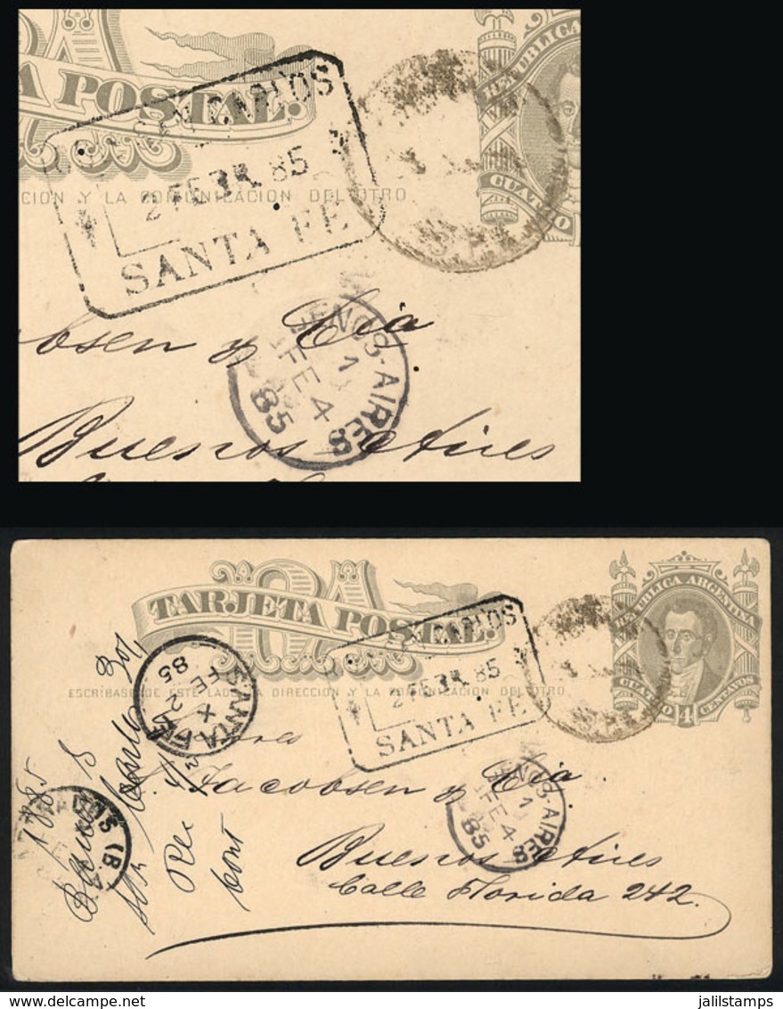 ARGENTINA: 4c. Postal Card Sent To Buenos Aires On 2/FE/1885, With Rectangular And Circular Datestamps Of SAN CARLOS (Sa - Cartas & Documentos