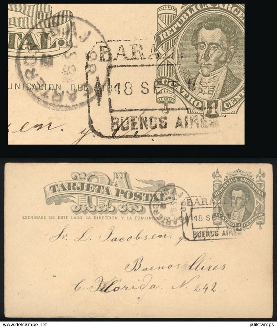 ARGENTINA: 4c. Postal Card Sent To Buenos Aires On 18/SE/1885, With Rectangular Datestamp Of BARADERO (Buenos Aires) And - Storia Postale