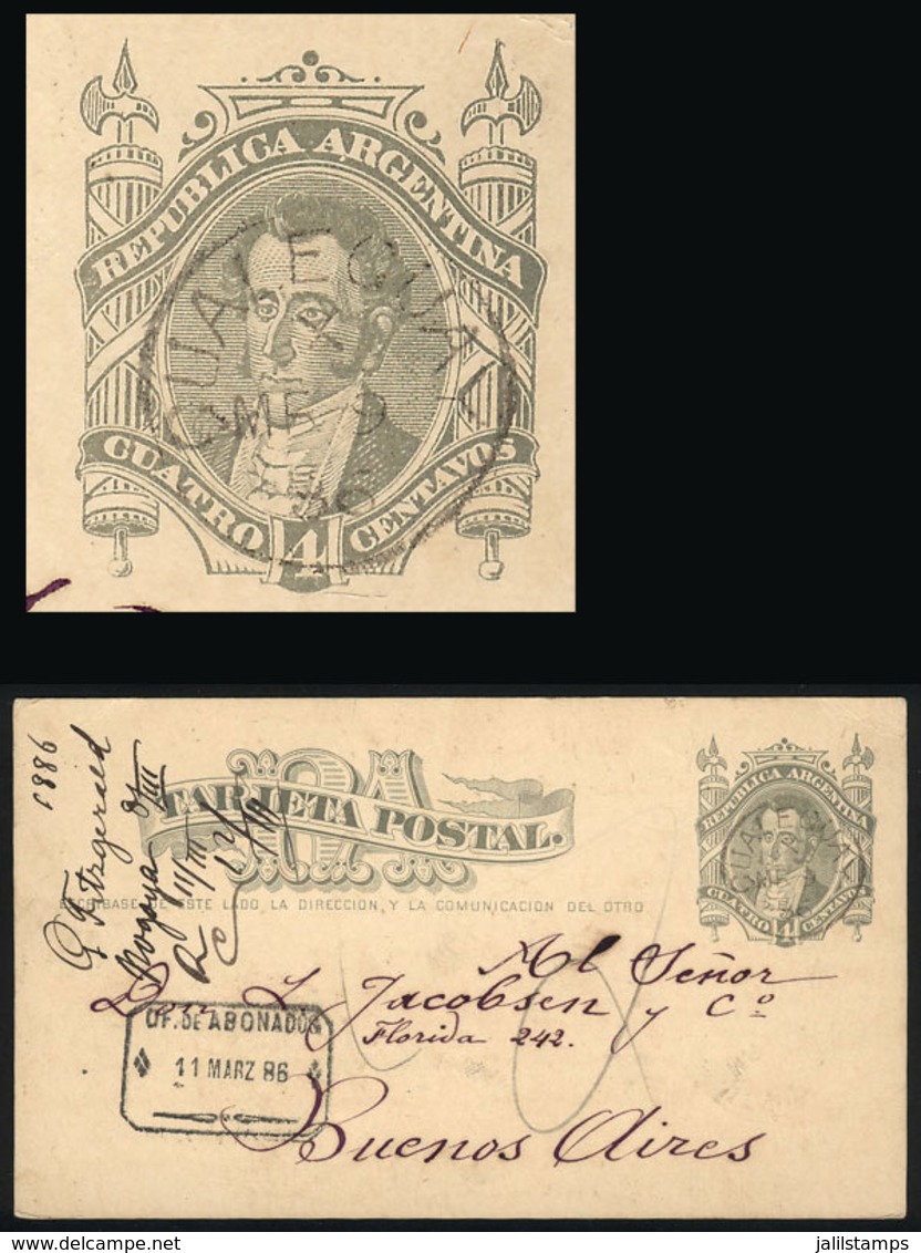 ARGENTINA: 4c. Postal Card Sent To Buenos Aires On 9/MAR/1886, With Datestamp Of GUALEGUAY (Entre Ríos) And Arrival Mark - Cartas & Documentos