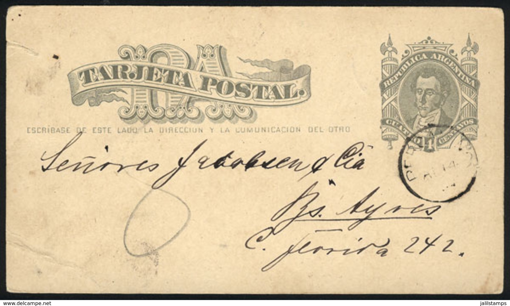 ARGENTINA: 4c. Postal Card Sent To Buenos Aires On 12/AP/1886, With Datestamp Of PERGAMINO (Buenos Aires) And Arrival Ma - Lettres & Documents