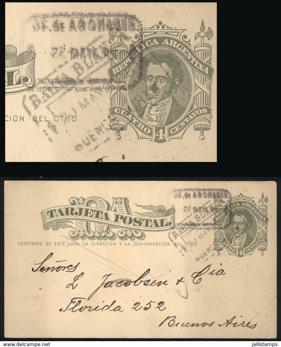 ARGENTINA: 4c. Postal Card Sent To Buenos Aires On 20/MAY/1886, With Rectangular Datestamp Of BAHÍA BLANCA (Buenos Aires - Storia Postale