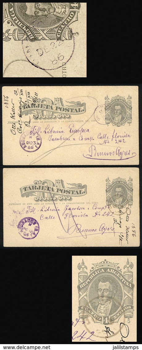 ARGENTINA: 2 Postal Cards Of 4c. Sent To Buenos Aires In DE/1886, With Circular Datestamps Of HINOJO (Buenos Aires), In  - Storia Postale