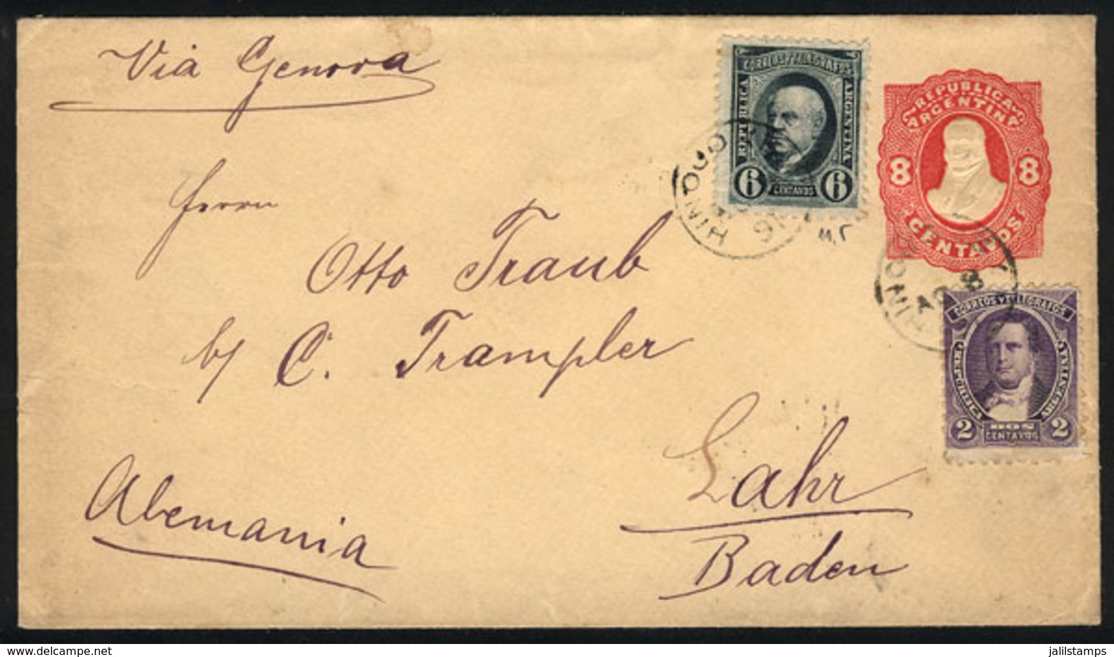 ARGENTINA: 8c. Stationery Envelope (VK.2) Uprated With Derqui (GJ.102) And 6c. Sarmiento (GJ.108), Total Postage16c., Se - Covers & Documents