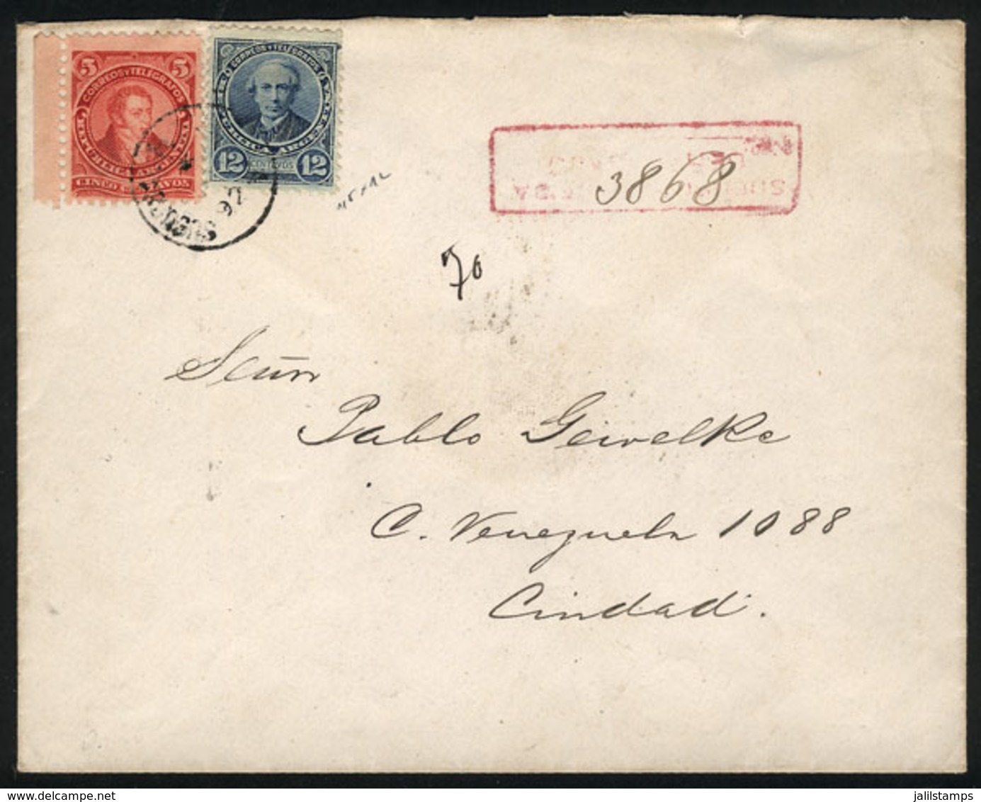 ARGENTINA: Registered Cover Used In Buenos Aires In 1892, Franked With 5c. Rivadavia Type II (GJ.106) And 12c. Alberdi P - Storia Postale