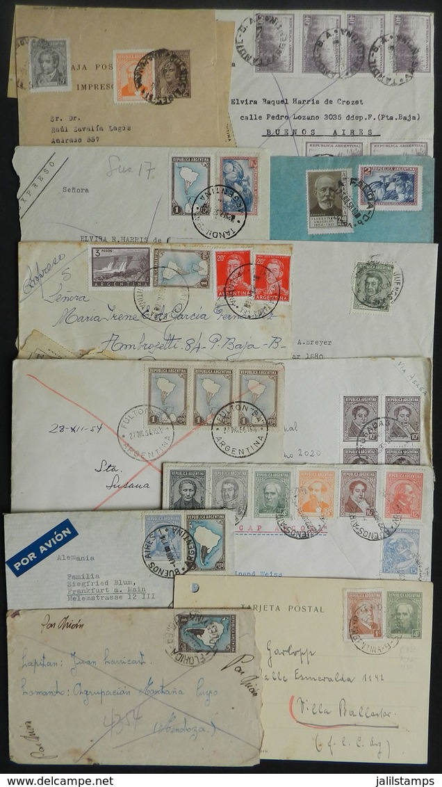 ARGENTINA: 45 Covers And Postcards Mailed Between 1936/1958, Postages With Stamps Of The Proceres & Riquezas I, Wide Ran - Lettres & Documents