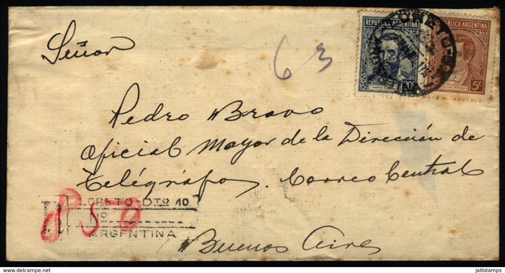 ARGENTINA: Cover Sent From "LORETO" (Santiago Del Estero) To Buenos Aires On 6/MAY/1940, VF Quality" - Lettres & Documents