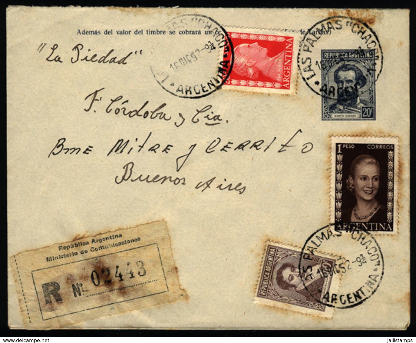 ARGENTINA: Cover Sent From "LAS PALMAS" (Chaco) To Buenos Aires On 16/DE/1952, Interesting!" - Cartas & Documentos