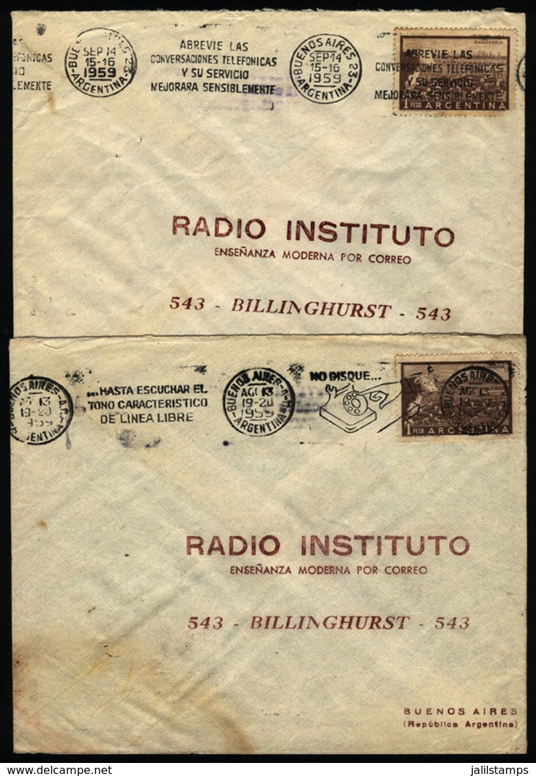 ARGENTINA: 2 Covers Posted In 1959 With Slogan Cancels Topics Telephone, Communications Etc., VF Quality - Covers & Documents