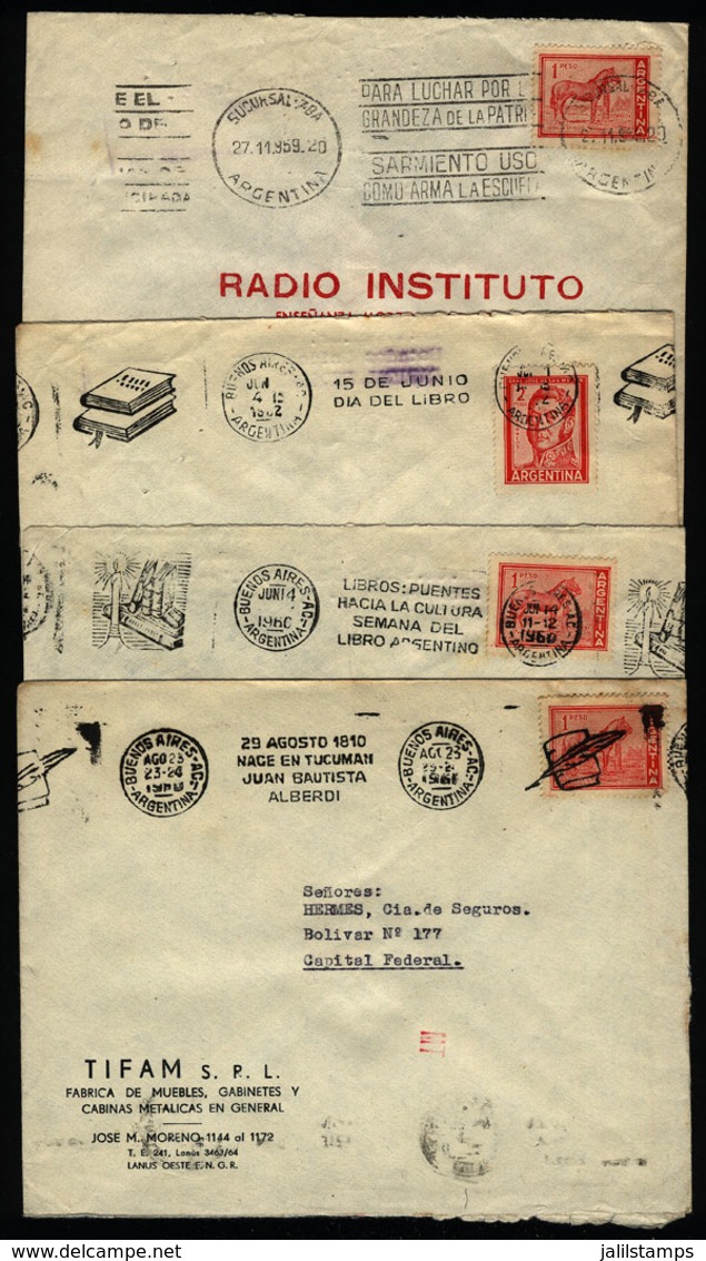 ARGENTINA: 4 Covers Mailed Between 1959/1962, With Slogan Cancels Topic Education, Culture, Books - Lettres & Documents