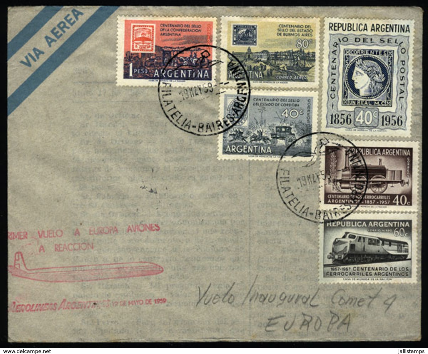 ARGENTINA: Cover Flown On 1st Flight To Europe By Jet Airplanes On 19/MAY/1959 By Aerolineas Argentinas. - Brieven En Documenten