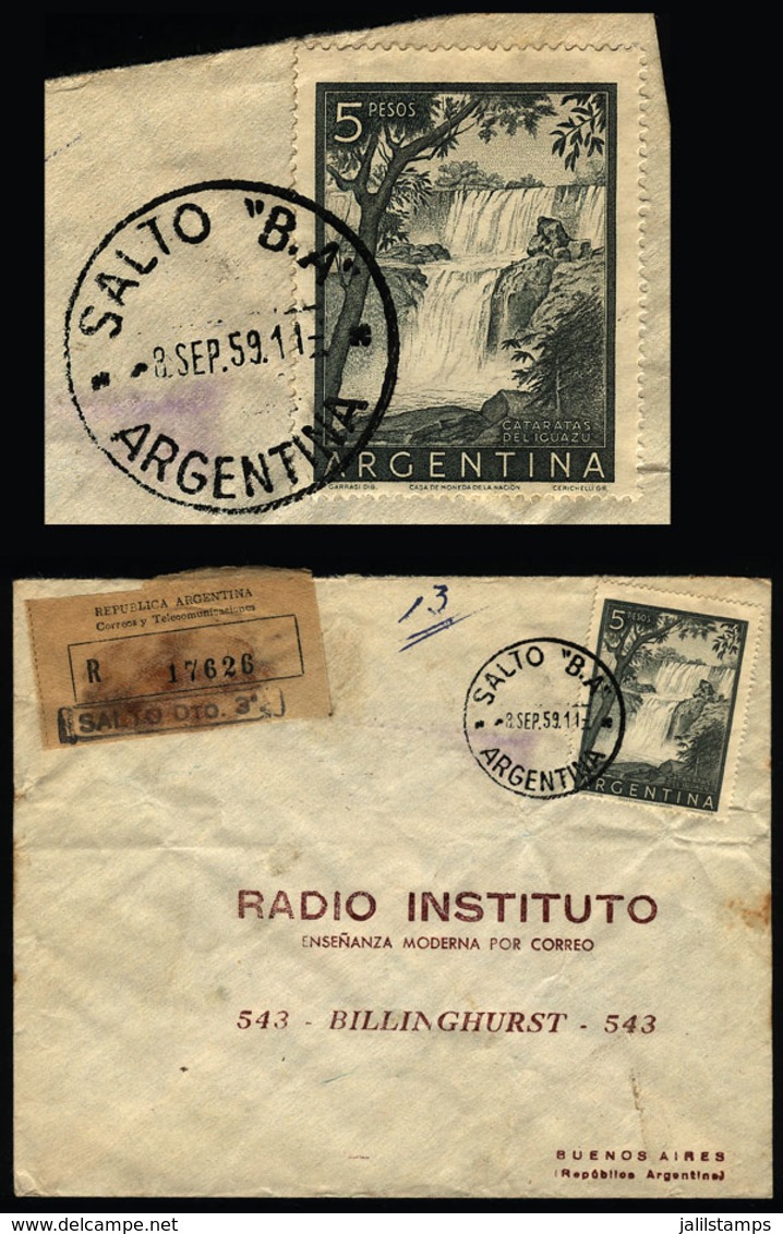 ARGENTINA: Registered Cover Sent From SALTO (Buenos Aires) To Buenos Aires On 8/SE/1959, Franked With $5 Iguazú Falls - Cartas & Documentos