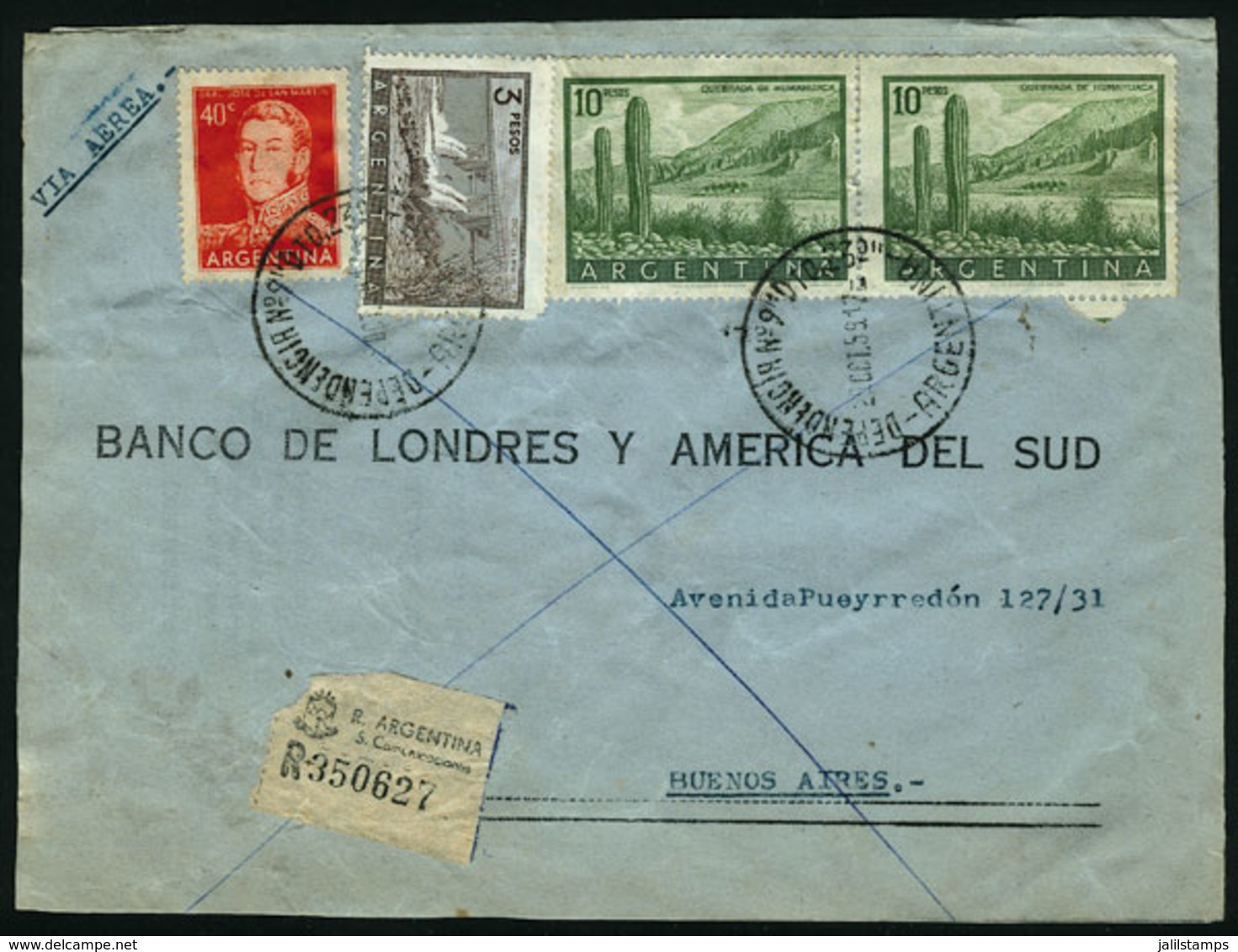 ARGENTINA: Express Airmail Cover Sent From Comodoro Rivadavia To Buenos Aires On 19/OC/1959, Franked With $23.40, With I - Lettres & Documents